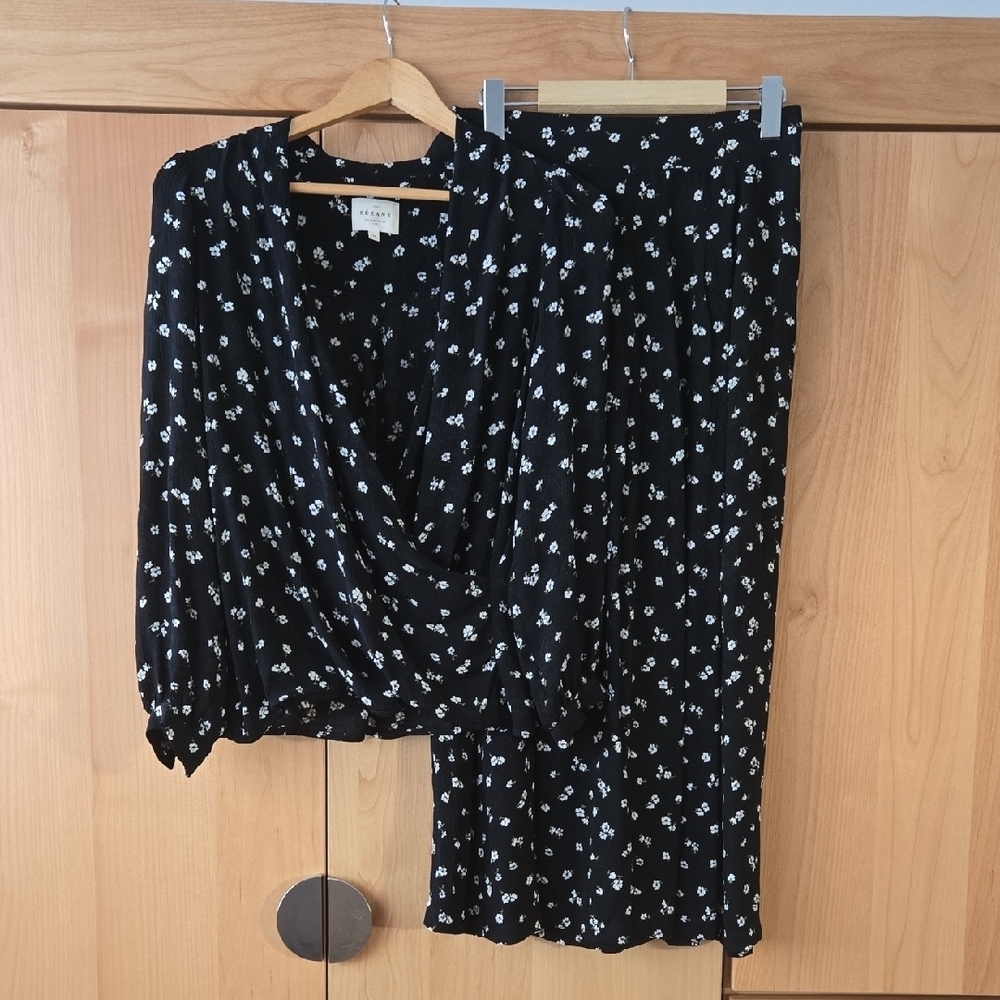 Sezane Floral Blouse and Skirt Set, GUC, French Chic, Quiet Luxury Paris